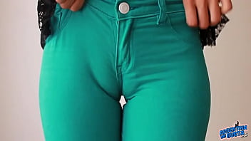 Sweet Cameltoe In Tight Green Denim Jeans! Ass Perfection!