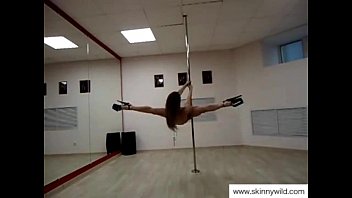 Skinny girl pole dancing