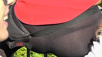 Girl Keeps Bending Over Rail In Leggings Showing Her Thong