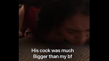 Asian girlfriend sucks friends cock after Boyfriend lost bet
