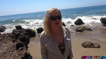 Fucking doggystyle on a public beach (POV) - Erin Electra