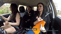 Threesome in fake driving car