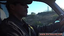 Police associate Nasty border patrool surveys pretty brunette with